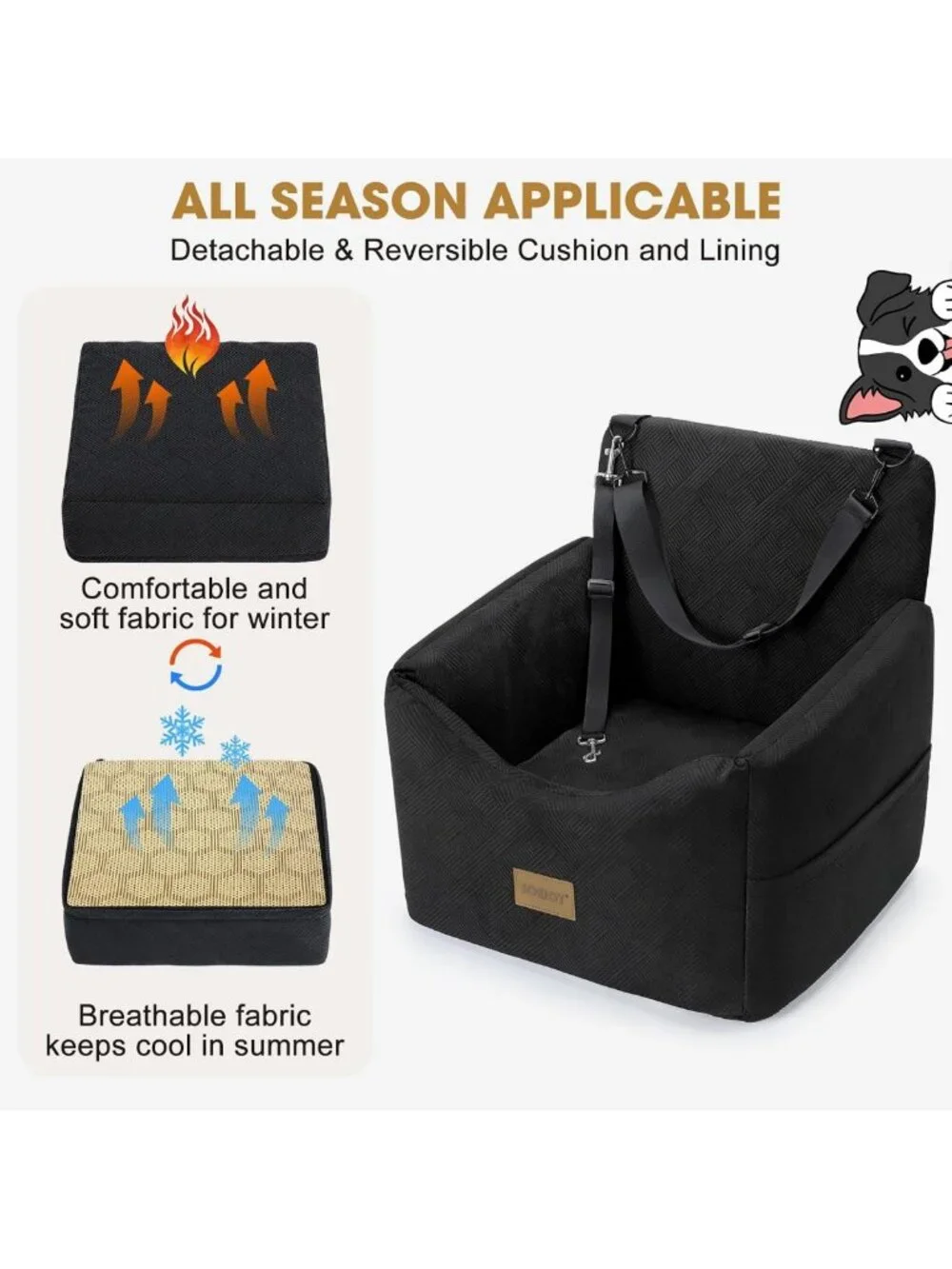 Cozy Dog Car Seat for Small to Medium Pets, Washable Cover, Memory Foam, Safety